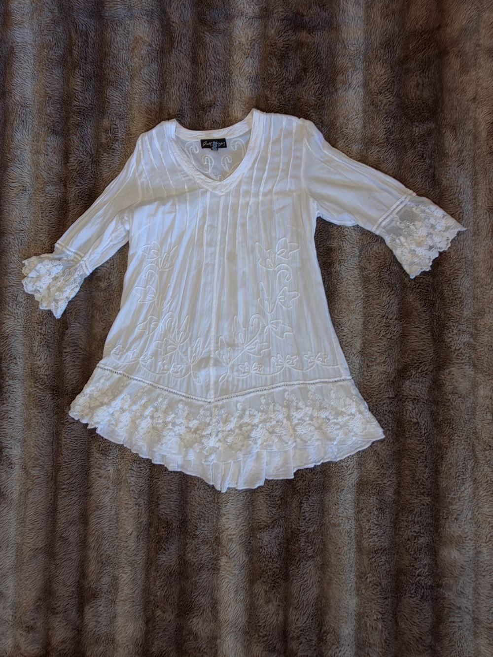 Gretty Zueger White Embroidered Lace Tunic Size Small Boho